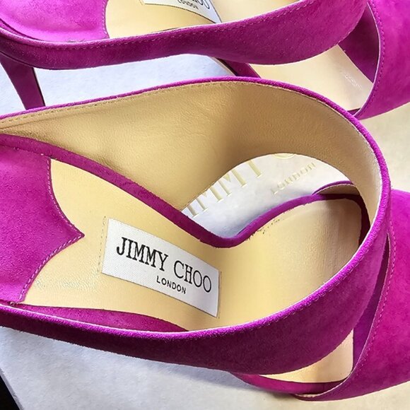 Jimmy Choo Hira Mule Sandals Magenta Suede Square Toe Stiletto Heels - Picture 8 of 16